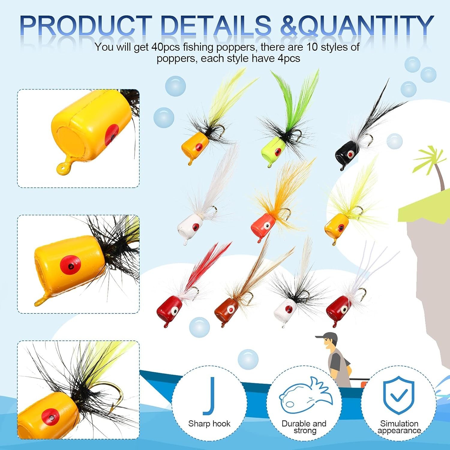 Hand-Tied Fly Fishing Flies - 40 Assorted Poppers for Anglers’ Success - Image 5