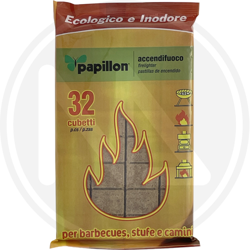 ACCENDIFUOCO Naturale ECOLOGICO Conf. da 32 cubetti per Camini, stufe PAPILLON
