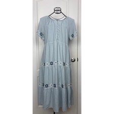 Madewell Embroidered Flutter-Sleeve Tiered Midi Dress Blue Floral Size M