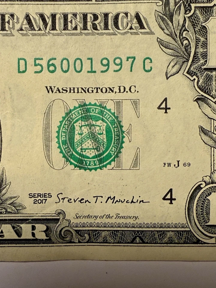 1997 Year Note One Dollar Bill $1 Fancy Serial Number Novelty D56001997C Yr 2017 - Image 4 of 4