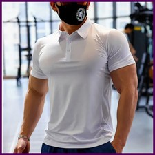 Men's Fashion Polo Tee Lapel Casual Short Sleeve Solid Color Quick-Dry Tops