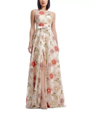 Dress The Population Nonie Champagne Beaded Floral Gown Size XL $588 Less Belt