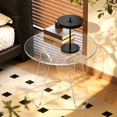 Solid Transparent Acrylic End Side Table Living Room Sofa Table 3-Legs Support - image 1 of 4