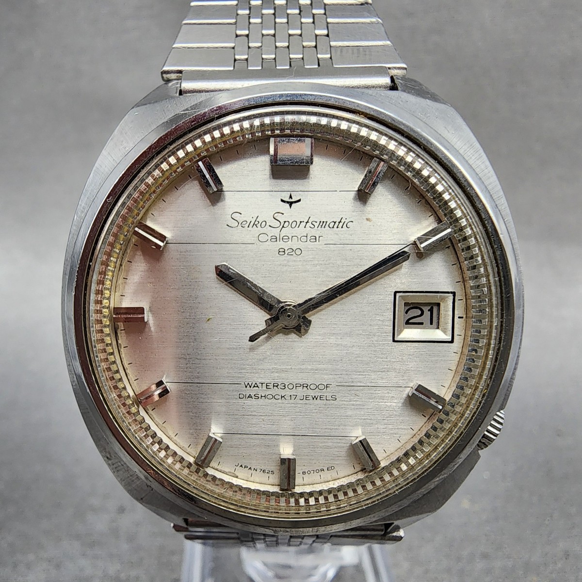 Seiko Sportsmatic Calendar 820 Watch Men 38mm Silver Dial Steel