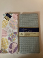 Easter kitchen towel eggs dish drying mat 2 pc set 15x25 inch pastel