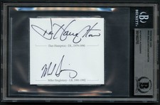 Mike Singletary & Dan Hampton signed auto 3x3.5 cut Chicago Bears Litho BAS