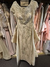 Saiid Kobeisy Gold Ivory Pearl Beaded Lace Peplum Evening Gown Size 46 US 14