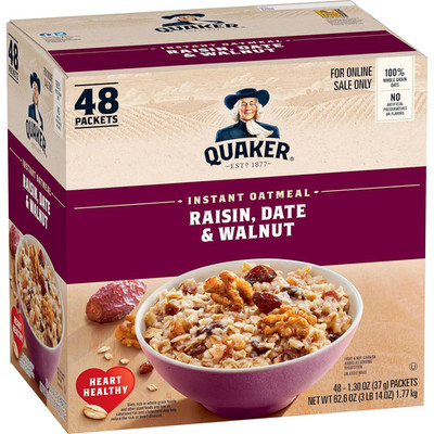 Quaker Instant Oatmeal, Raisin, Date And Walnut, Individual Packets, 1