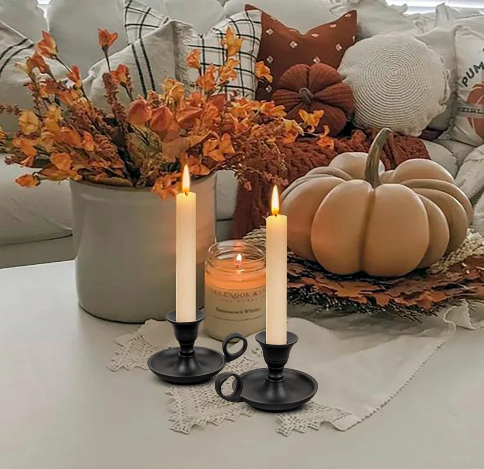 Candelabros de metal negro mate con mango para candelabro cónico juego de 2 modos Foto 2 de 4