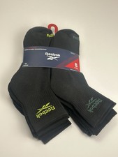 Reebok Mens Quarter Cut Performance Black Socks 8 Pairs Size 6-12.5 New