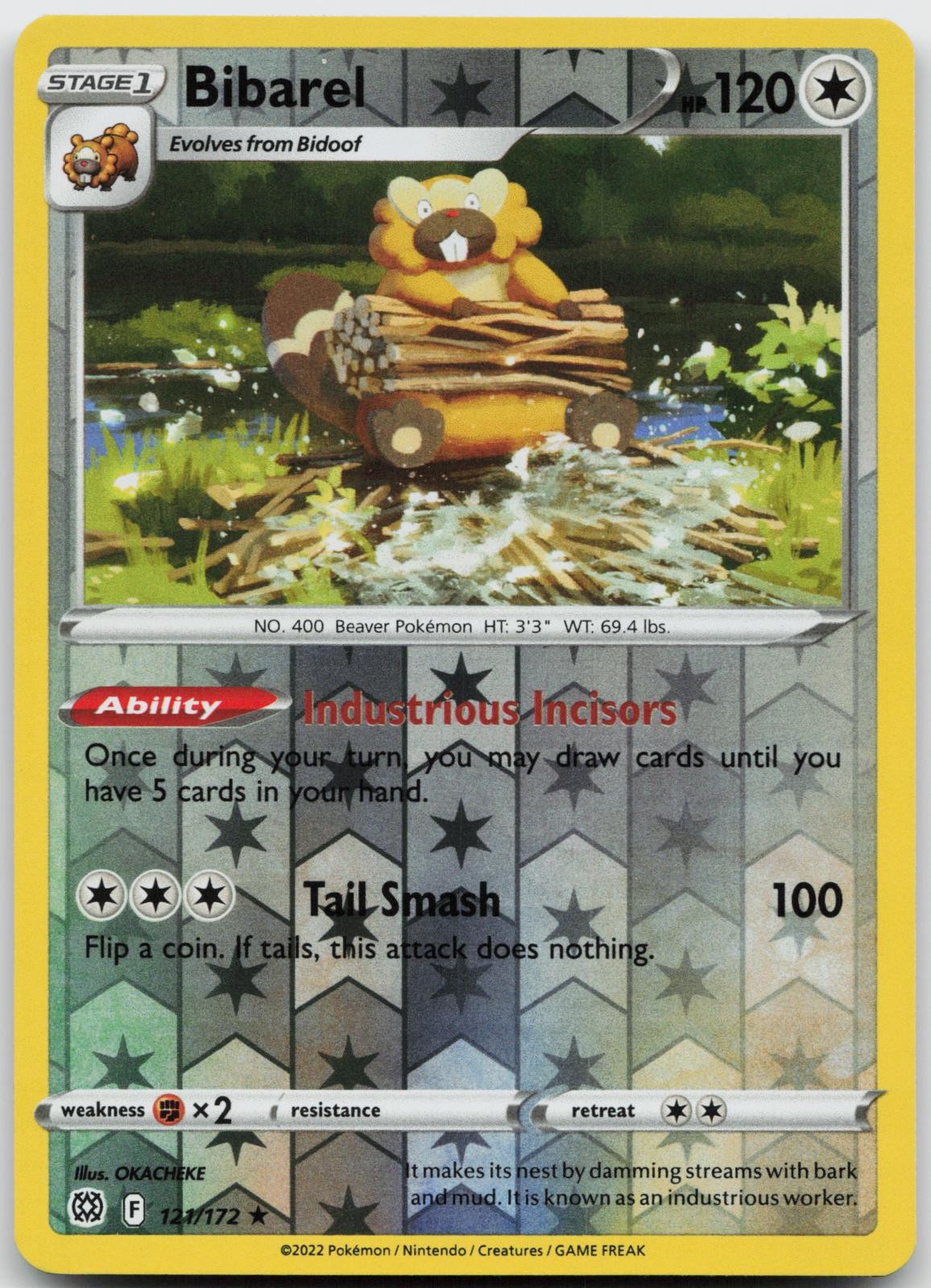 Bibarel 121/172 Reverse Holo Pokemon Brilliant Stars - NM