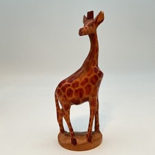 Carved Wooden Hand Painted African Giraffe Retro Animal Ornament 25cm 