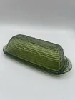 Vintage Anchor Hocking Soreno Avocado Green Covered Stick Butter Dish Glass