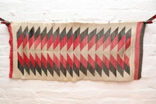Antique Navajo Rug Native American Indian Eye Dazzler VTG Weaving 35x15 Textile