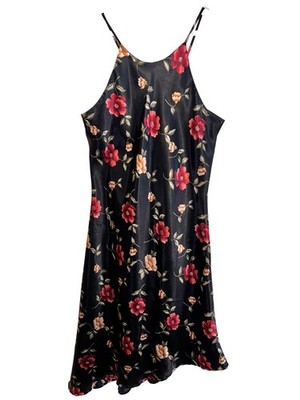 Vintage 90s High Neck Floral Satin Maxi Slip Dress Asymmetrical Women s 7