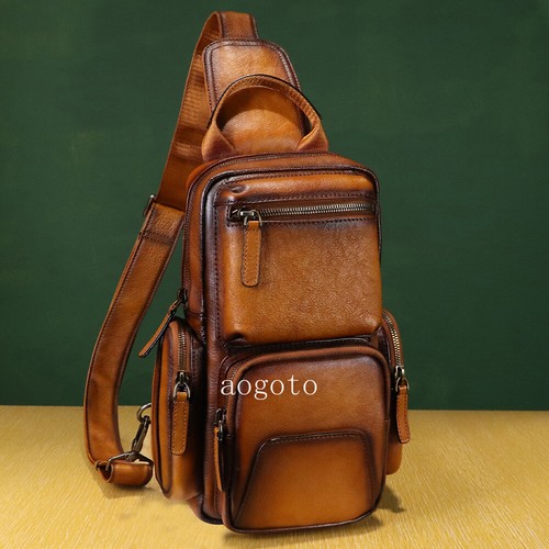 Genuine Leather Sling Bag for Men Retro Sling Backpack Women Purse Crossbody Bag - 第 10/14 張圖片