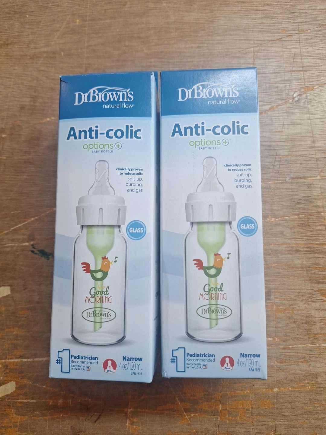 2x Dr Brown's Options+ Anti Colic Narrow Glass Bottles 120ml Rooster –
Opens in a new window or tab