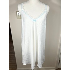 Flora by Flora Nikrooz White Lace Trim Slip Dress Nightie Women L Chemise Dainty