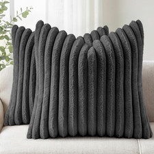 Simmore Faux Fur Couch Throw Pillow Covers 18x18 Set of 2, Decorative Soft Strip