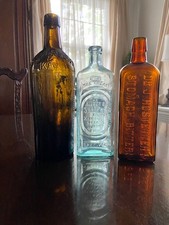 3 Ant. bottle lot Hostetter's bitters Dr. Kilmers cure & Rutherford & Kay Scotc