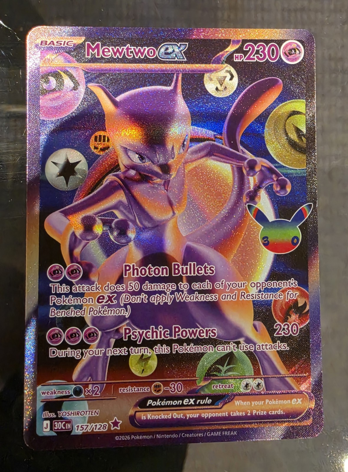 Pokemon Mewtwo ex 157/128 Futuristic Rare 30th Celebration NM