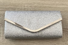 Silver Glitter Metallic Clutch Evening Bag for Formal Party Cocktail Events