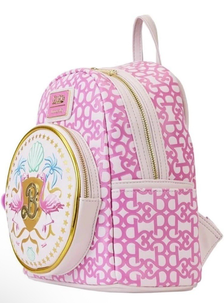 Loungefly Barbie The Movie Logo Embroidered Shells Flamingo  display picture 2