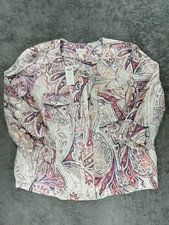 Chico's Women s Multi Print 100 Linen 3/4 Sleeve Full Zip Jacket Paisley NEW 4