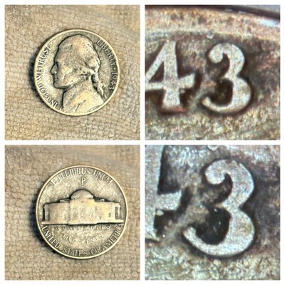 1943/2 P Wartime 35% Silver Jefferson Nickel - Mint-Error Cherry