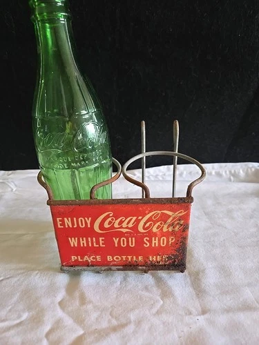 Coca Cola While You Shop Hold 2 Bottle Shopping Cart 1950s As Found + VTG Bottle