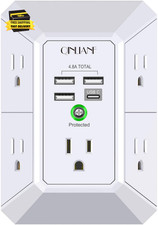Wall Charger, Surge Protector, 5 Outlet Extender with 4 USB Charging Ports 4.8