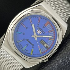 SEIKO 5 AUTOMATIC 7019A JAPAN MENS VINTAGE BLUE COLOR DIAL WATCH a701640-3