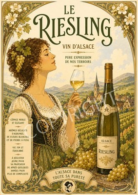 Riesling d'Alsace A4 Photo Poster, Vintage Art Nouveau Kitchen