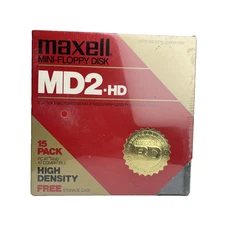 NEW SEALED Maxell Mini Floppy Disks MD2-D 15 Pack ~ w/ Plastic Storage Case