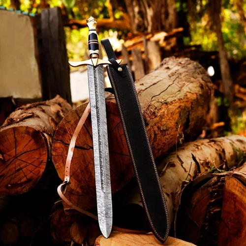 Hand Forged Damascus Steel Viking Sword Battle Ready Medieval Sword With Sheath