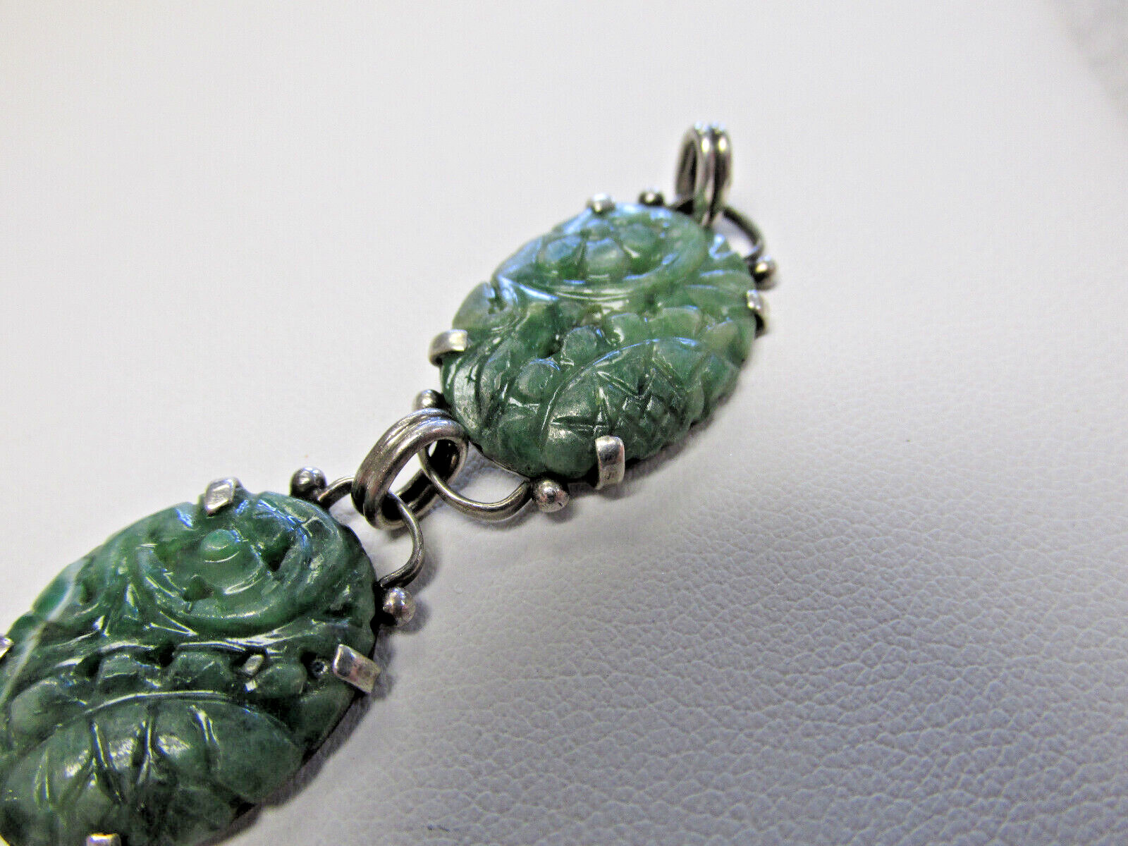 REAL Antique Green Jadeite Jade Bracelet 7.5 inch in Silver Must See