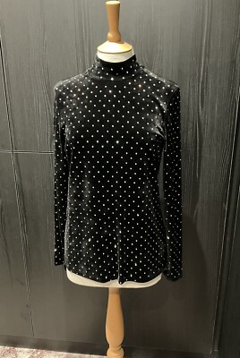 HALLHUBER BLACK VELVET LOOK AURORA BOREALIS STUDS HIGH NECK TOP/XL/FIT 14 BNWT