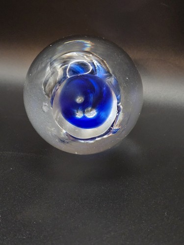 Mundgeblasener Glas Briefbeschwerer blau klar 3 in 12,5 Unzen siehe Beschreibung - Bild 7 von 7