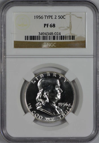 1956 Type 2 Franklin Half Dollar NGC PR68 - Brilliant White High-End Superb Gem