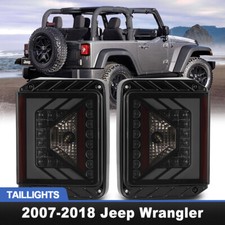 Pair Tail Lights For 2007-2018 Jeep Wrangler Jk Led Brake Rear Turn Signal Lamps