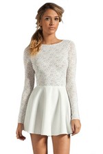 Cute Avery Partially Lined Lace Upper Back Cut Out Mini Dress White