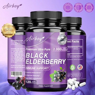 Black Elderberry 2000mg - Immune Support and Antioxidants, Cardiovascular Health