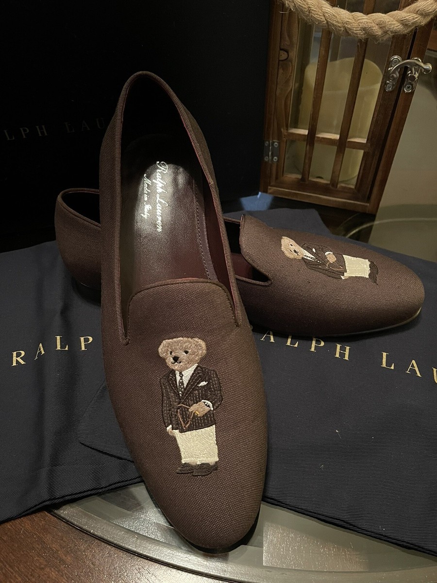 Ralph Lauren Purple Label Size 10D Polo Bear Slippers Shoes Made