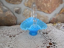 Fenton Blue Opalescent Glass Hobnail Basket With Handle Small 6 Looks Perfect