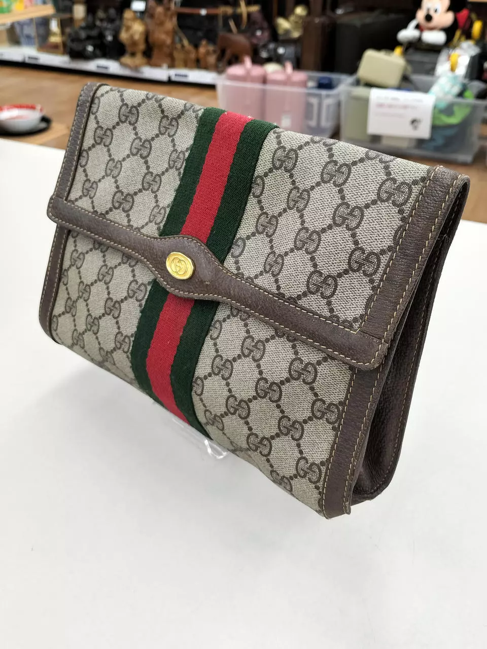 Gucci GG Supreme Sherry Line pochette sac deuxième sac PVC marron beige or