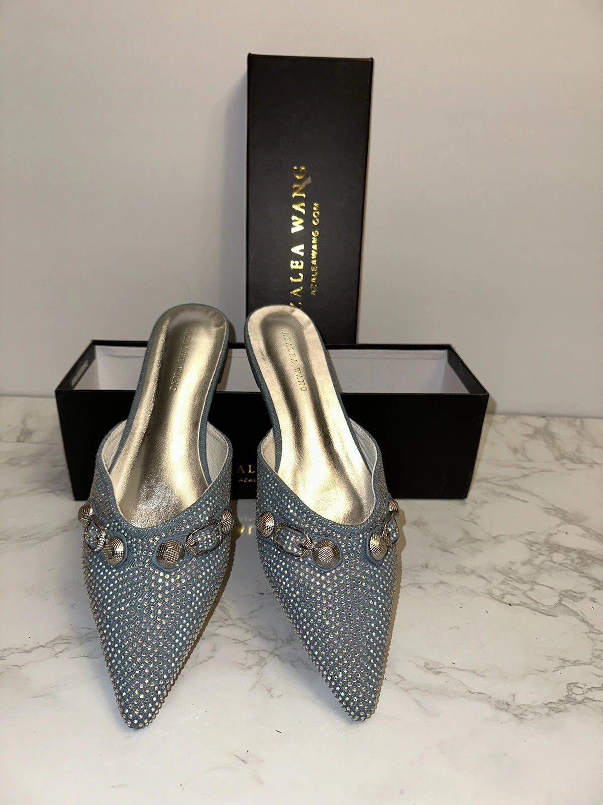 AZALEA WANG SUPER CHIC SLIP ON FLAT IN DENIM Size 9 Cover With Cristals Nwb