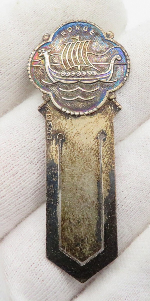 Antique Norway 830S Silver Bookmark, Viking Ship Norge Noregian