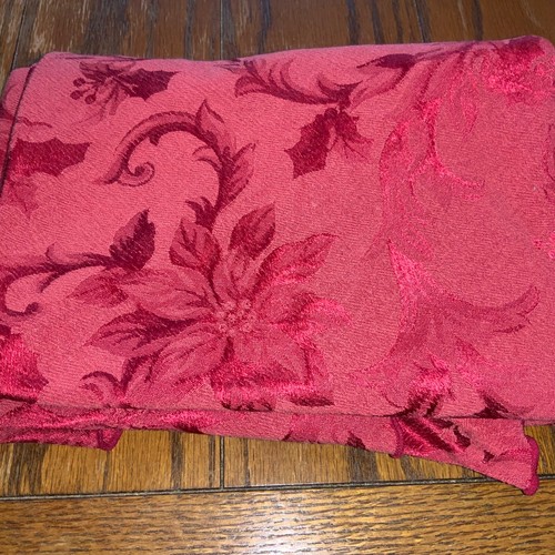 Red Round Tablecloth 66” embossed floral pinkish tint reversible - Picture 8 of 8