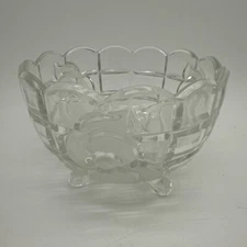 Footed Glass Candy Bowl Scalloped Frosted Flowers Approx 5.5"