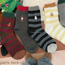 6Pairs Wool Crew Warm Striped Thick Cartoon Fuzzy Women Boots Color Solid Socks 